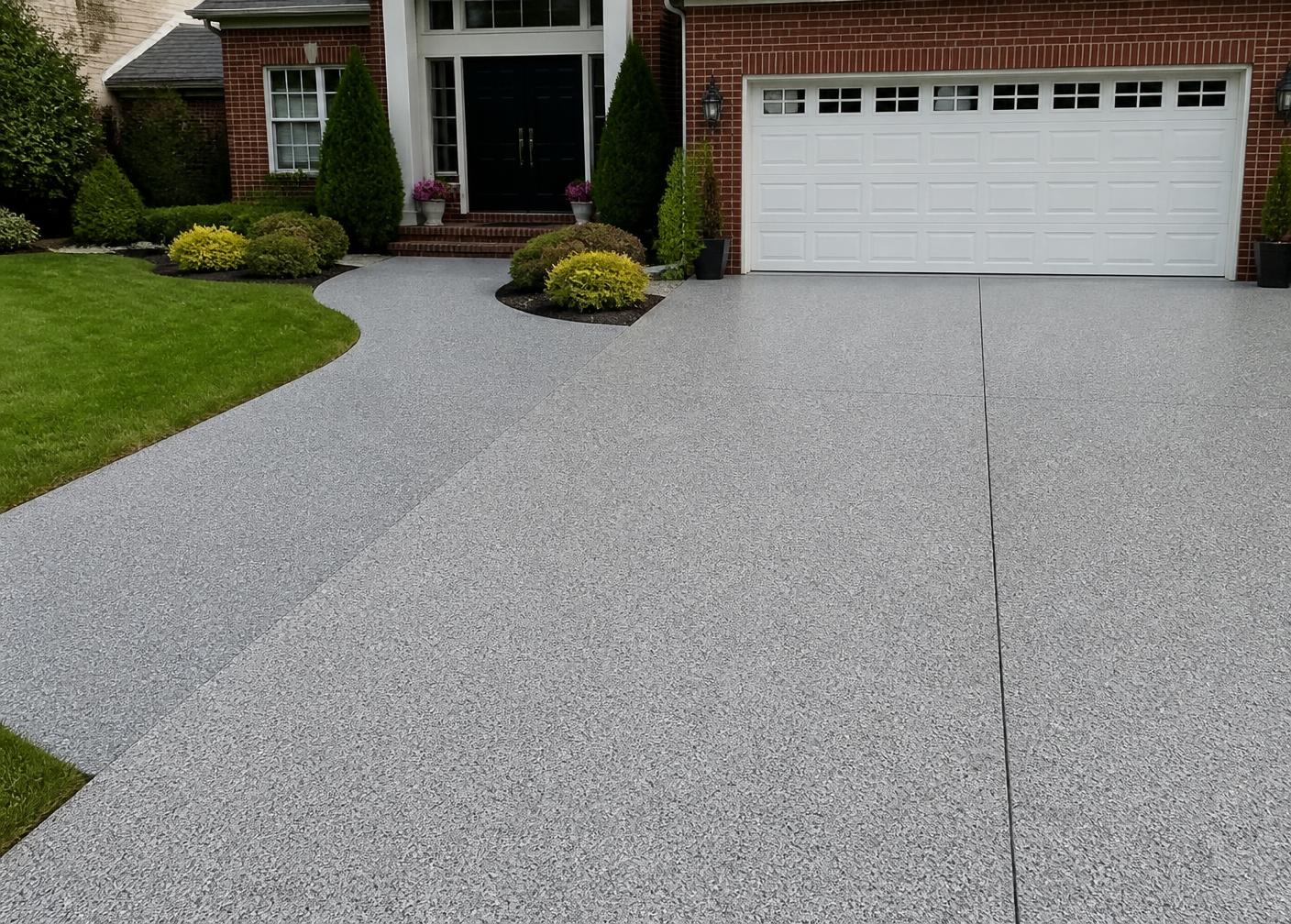 Same driveway after a gray flake polyurea coating