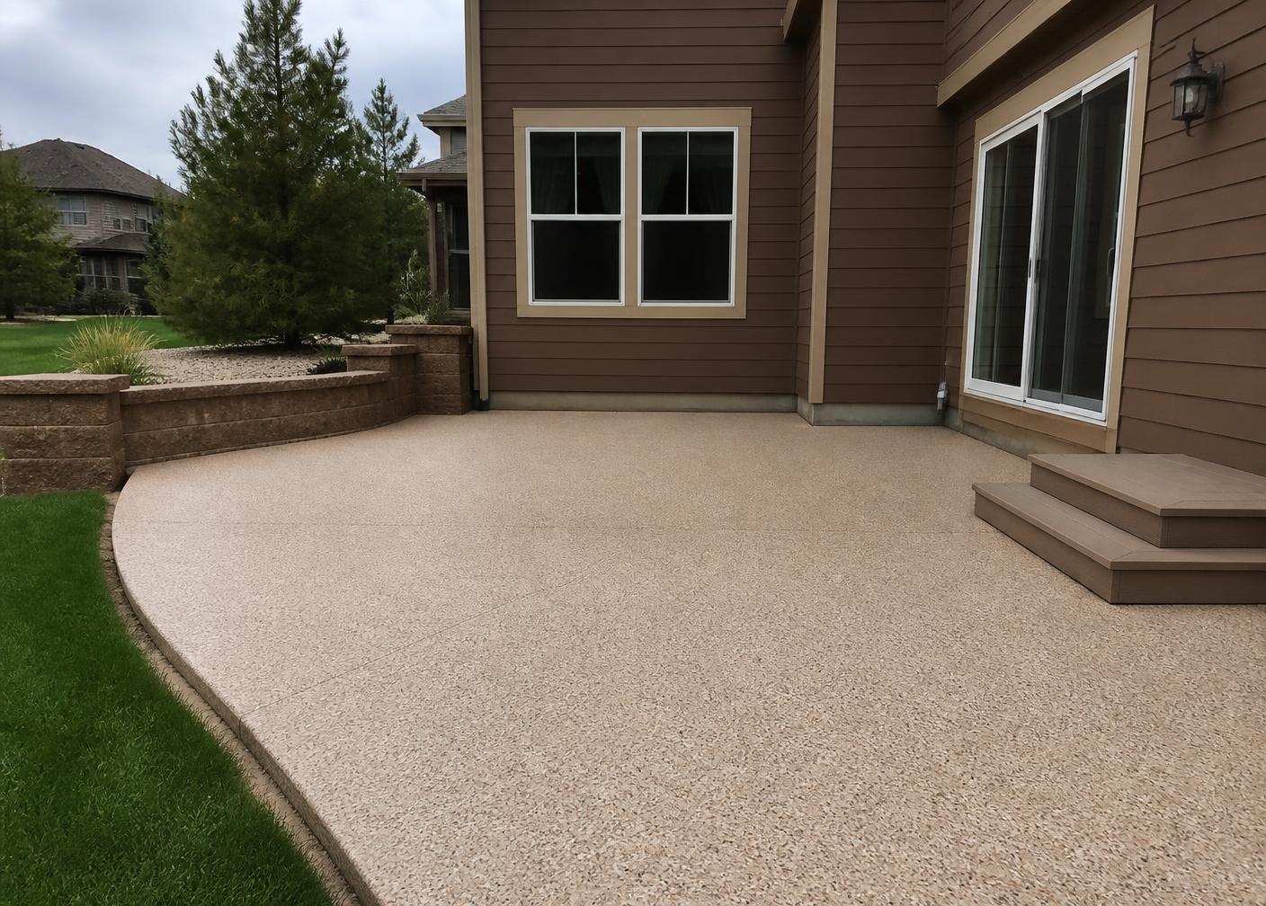 Same patio after a tan flake polyurea concrete coating
