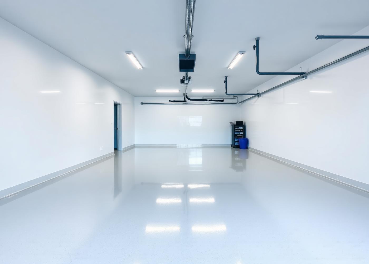 High-gloss polyurea floor coating applied in an Irving, Texas garage — professional installation by PolyGuard of Texas